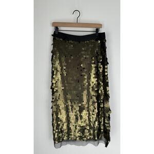 Sequin Midi Skirt Gold Womens Size 8 New Cocktail Party Evening Formal